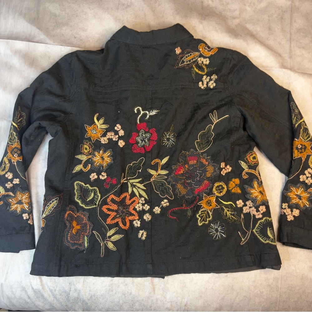 Laura Ashley Vintage Black Floral Embroidered Cotton‎ Jacket - Size XL - Picture 7 of 9